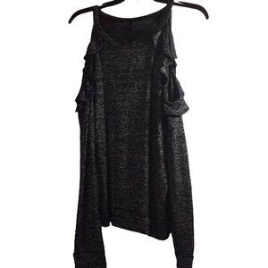 Shelly Womens Cold Shoulder Top Stretchy Black/Gray Size L